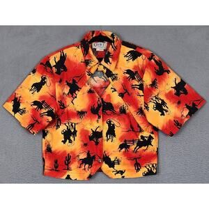CIRCLE T BY MARILYN LENOX Top Womens Small Red Keyhole Neck Western Cowboy Horse